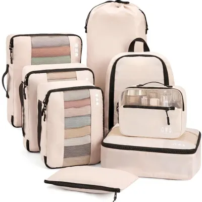 Produktbild von Koffer-Organizer, 8-teilig – Reise-Organizer – Packwürfel – Schuhbeutel – Kosmetiktasche – Aufbewahrungslösung für mehr Ordnung – Packtaschen