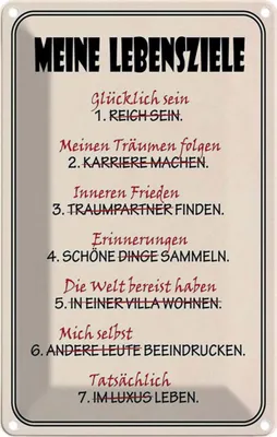 Produktbild von vianmo Blechschild 18x12 cm meine Lebensziele glüpcklich Dekoration Spruch Zitat