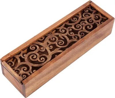 Imagen del producto de Caja de lápices de madera, con 4 compartimentos, color marrón, para escritorio y oficina