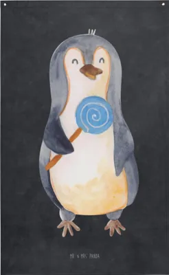 Produktbild von Mr. & Mrs. Panda Wandbild Pinguin Lolli - Kreidetafel - Geschenk, Süßigkeiten, Stoffbild, Heißhunger, Wandtuch, Naschen, Wandteppich, Tapestry, Boho, Pinguine