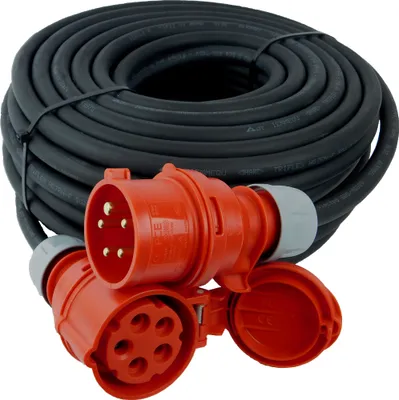 Produktbild von NWP CEE-Verlängerung 20m 400V 16A, Schwarz, IP44 5x2,5 mm² H07RN-F - Gummischlauchleitung, Verlängerungskabel für Baustelle, Industrie, Außenbereich