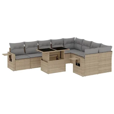 Produktbild von vidaXL 10-tlg. Garten-Sofagarnitur mit Kissen Beige Poly Rattan