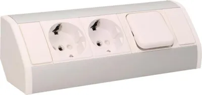 Image de Bloc de prises en saillie, argent-blanc, 2x, un interrupteur, 3680W