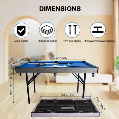Immagine prodotto di Tavolo da biliardo pieghevole da 140 cm, tavolo da biliardo compatto con accessori, ideale per uso domestico