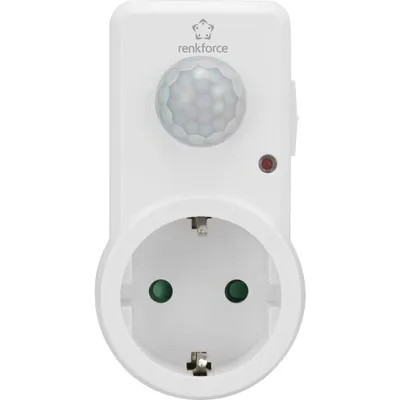 A white Renkforce plug-in motion detector with a European-style socket.
