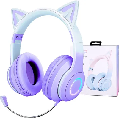 Produktbild von Kinder-Kopfhörer für Mädchen, LED-Beleuchtung, Katzenohren, Kinder-Bluetooth-Kopfhörer, verstellbare Kopfhörer, Over-Ear, mit Mikrofon für Teenager