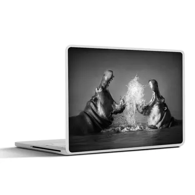 Produktbild von MuchoWow® Laptop Aufkleber Sticker Cover Tiere - Nilpferd - Wasser - Schwarz - Weiß 40x30 cm - Laptop Dekoration - Selbstklebend