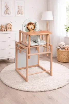 Immagine prodotto di Seggiolone in legno 2 in 1 – Seggiolone con tavolino – robusto, compatto, sicuro – Vittoria - Lion
