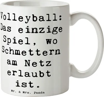 Produktbild von Mr. & Mrs. Panda Tasse Spruch Volleyball Schmettern - Weiß - Geschenk, Teamarbeit, Kaffeetasse, cappuccinotasse, Geschenktasse, Sportler, Teamsport, Agilität, Sportart