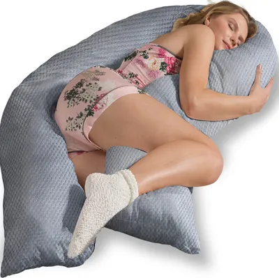 Produktbild von Traumreiter Seitenschläferkissen mit Memory Foam Körperunterstützung & Bezug Velour Deluxe, Grau, Größe M