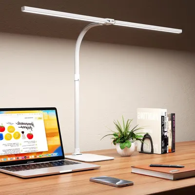 Immagine prodotto di Lampada da scrivania LED - Lampada da tavolo - Illuminazione per l'area di lavoro - Doppio braccio - 80 cm - Bianco