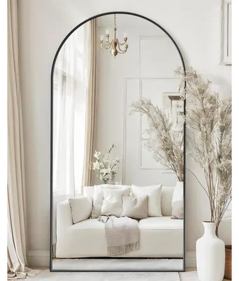 Immagine prodotto di Specchio a pavimento, specchio a figura intera, 190x85 cm, lega di alluminio, infrangibile, curvo, nero/oro