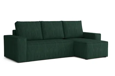 Produktbild von MR GROUP Ecksofa L Form Bergamo 240 x 142 cm mit Schlaffunktion und Bettkasten Couch Cord Schlafsofa Schlafcouch Sofa universale Seite, grün