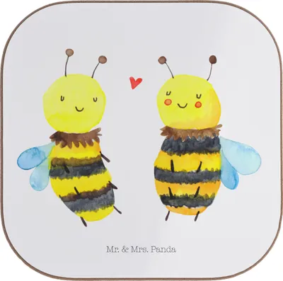 Produktbild von Mr. & Mrs. Panda Tischuntersetzer Biene Verliebt - Weiß - Geschenk, Coaster, Untersetzer Tasse, gläseruntersetzer, Glas, für Gläser