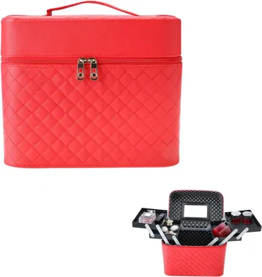 Immagine prodotto di Homtone, beauty case multifunzionale a 4 scomparti con specchio - rosso