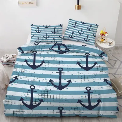 Produktbild von Bettwäsche-Set 155x220 cm 3-teilig Mikrofaser Anker Ozean Maritim Wendebettwäsche Reißverschluss 3D Motiv