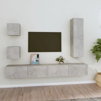 Produktbild von The Living Store 5-tlg. TV-Schrank-Set Betongrau Holzwerkstoff