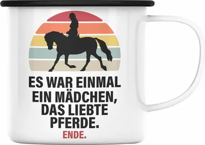 Produktbild von Trendation - Pferde Emaille Tasse Lustig Reiterin Geschenk Pferde Geschenke Mädchen Pferdeliebhaber (Schwarz)