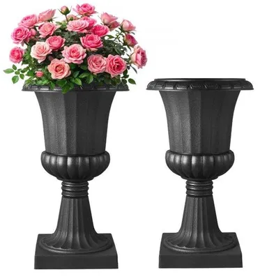 Immagine prodotto di Fusi di fiori in plastica 40x67cm confezione da 2 - Fioriere nere, ciotole per piante, fioriere - Ideale per veranda, matrimonio, festa, casa, palcoscenico, balcone, decorazione del patio