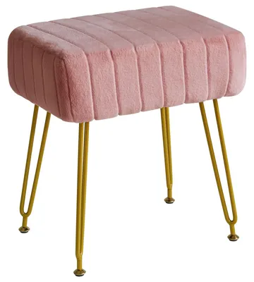 Samt-Fußhocker rechteckig, goldene Beine, rosa, 40x30x46 cm