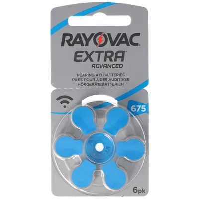 Zdjęcie produktu dla Bateria do aparatów słuchowych Rayovac H675MF nr 675 PR44 Extra Advanced, 630 mAh 6 sztuk w opakowaniu blistrowym