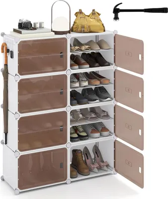 Zdjęcie produktu dla Stojak na buty COSTWAY z 8 przegrodami, plastikowa szafka na buty z półkami, pudełka na buty, przezroczysty organizer na 32 pary butów