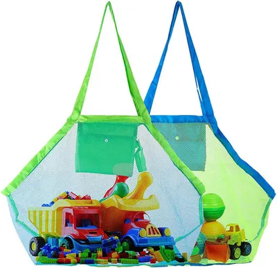 Obrázok produktu pre Sieťované vrecko na hračky, 2 kusy, veľká sieťovina, skladacie, vhodné na pláž a dovolenku
