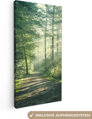 Produktbild von MuchoWow® - Leinwandbilder - Wald - Weg - Sonne - Bäume - Grün - Natur, Wandbild, Wanddeko Bilder Wohnzimmer, 40x80cm