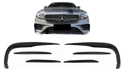 Productafbeelding van Stootstangsplitters, aerodynamische delen, glanzend zwart, voor Mercedes W213, S213, C238, A238, Sport Line, E53, modeljaren 2016-2020.