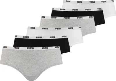 Produktbild von PUMA Damen Iconic Hipster, 6er Pack - Soft Baumwolle Stretch, ECOM Grau/Weiß/Schwarz XS