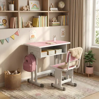 Immagine prodotto di AIORBER Set scrivania e sedia per bambini, regolabile in altezza, ergonomico, per studenti, robusto, rosa