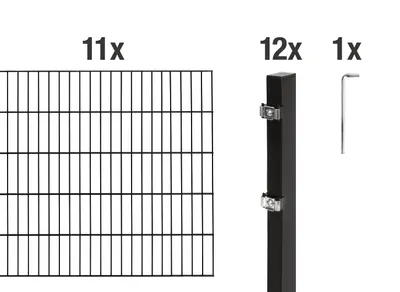 Produktbild von Alberts 628260 Doppelstabmattenzaun als 24 tlg. Zaun-Komplettset, matt schwarz, Höhe 140 cm, Länge 22 m