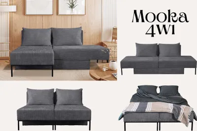 Produktbild von Kaiser Möbel Ecksofa mit schlaffunktion, Sofa, Betten, Liegestuhl, MOOKA 4in1-Multifunktions-System, stoff Velo Dunkelgrau Links