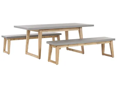 Produktbild von BELIANI Gartenmöbel Set Tisch 2 Bänken Grau / Heller holzfarbton Faserzement / Akazienholz Indoor & Outdoor Garten Schlafzimmer Wohnzimmer