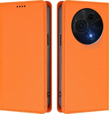 Image de Etui cuir pour TCL 60 NxtPaper 4G, étui magnétique en cuirPolyuréthaneavec support Orange