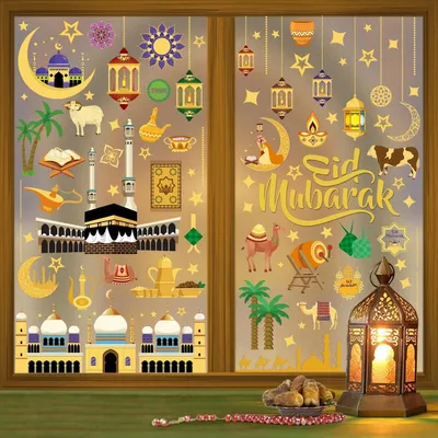 Produktbild von Fensterbilder Ramadan 9 Stück Eid Mubarak Selbstklebend Stern Halbmond Deko PVC