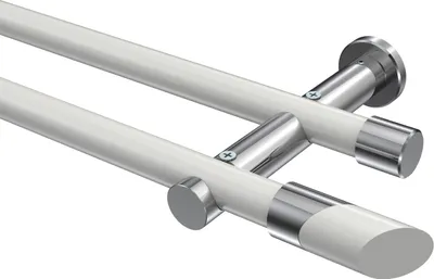 Produktbild von Interdeco Gardinenstange / Vorhangstange Weiß / Chrom, Typ Platon Verano (Schräge Bicolor) ohne Ringe, 20 mm Ø 2-läufig, 160 cm