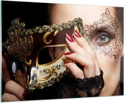 Produktbild von Bilder auf glas - Frau Mode Venedig Maske - 100x70cm - Glasbilder - Wandbilder - Kunstdruck - zum Aufhängen bereit - Wanddekoration aus Glas - Glas Bilder - Wandbild auf Glas - GAA100x70-2680