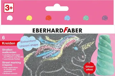 Produktbild von Straßenmalkreide - 6er Kartonetui Einhornform mit Glitzereffekt.