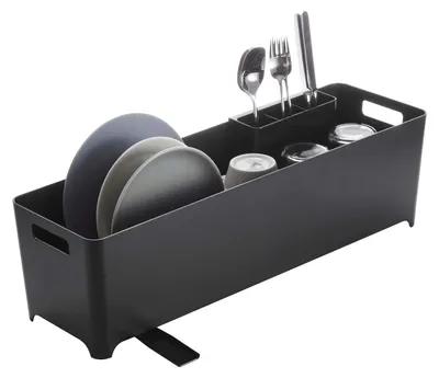 Schlanker Geschirrabtropfer, schwarz, ABS-Harz, 55,5x16,5x16 cm