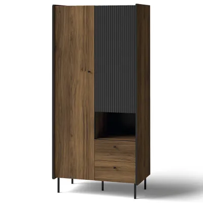 Image de BEAUTYSOFA | Armoire à portes battantes PIANO, armoire à 2 portes, 2 tiroirs, 4 étagères, noir et bronze, style moderne