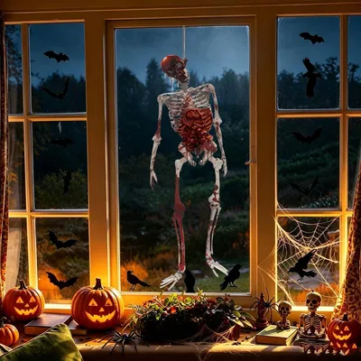 Productafbeelding van Halloween-raamdecoratie, 100 x 30 cm, skelet, zelfklevend