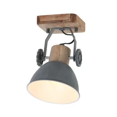 Image de Mexlite - spot - Gearwood - gris - métal bois de caoutchouc - spot en saillie - E27 - 7968GR
