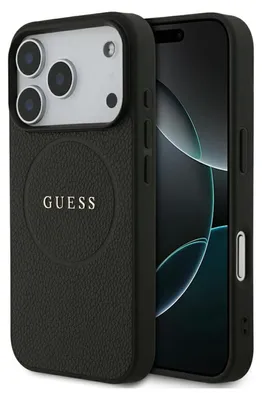 Obrázok produktu pre Guess – Grained Gold Ring MagSafe puzdro na iPhone 17 Pro – čierne