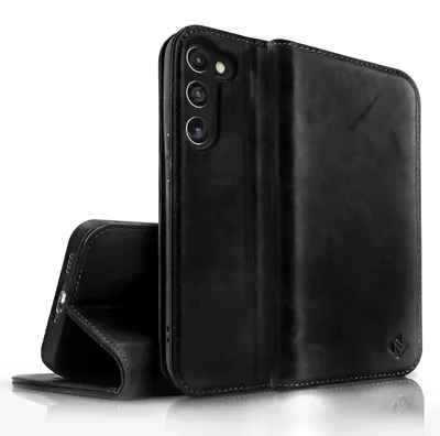 Produktbild von Flip-Case für Samsung Galaxy S23 Plus Echt Leder Handy Hülle 360 Grad Etui RFID Schwarz