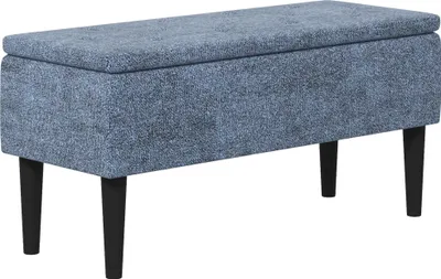 Obrázek produktu pro Úložná lavice - Otoman/lavice - Skládací víko - 47 L - 95×38×45 cm - Polyester a kaučukovník - Modrá barva