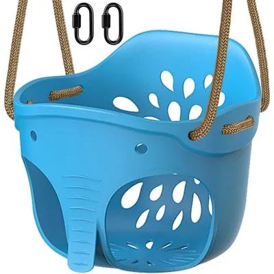 Immagine prodotto di Altalena per bambini a forma di secchio, sedile blu a forma di elefante, altezza regolabile da 130 a 200 cm, corda, portata massima 272 kg