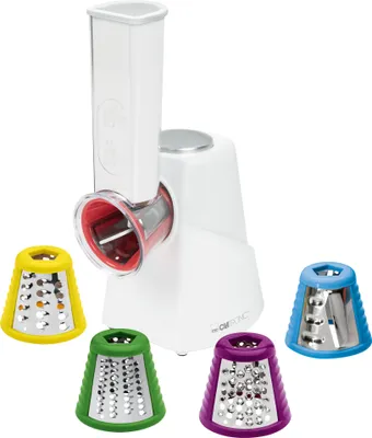 Produktbild von Clatronic® Gemüseschneider elektrisch zum schneiden, rapseln und reiben | 5 Aufsätze | 150W Motor | Gemüsehobel elektrisch | ME 3604 weiß