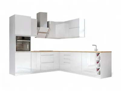 Produktbild von Winkelküche – Eckküche – Küchenzeile L-Form – Komplettküche – Küchenzeile – Velmora – K67-G250 – 270 x 250 cm – Weiß Hochglanz Ohne Arbeitsplatte