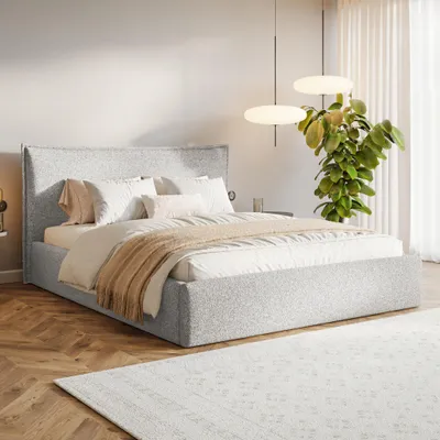 Produktbild von MOTIVENA Leno Polsterbett 160x200 mit Bettkasten, Metall Lattenrost, Bett 160x200 Grau Strukturstoff (Puente 80)